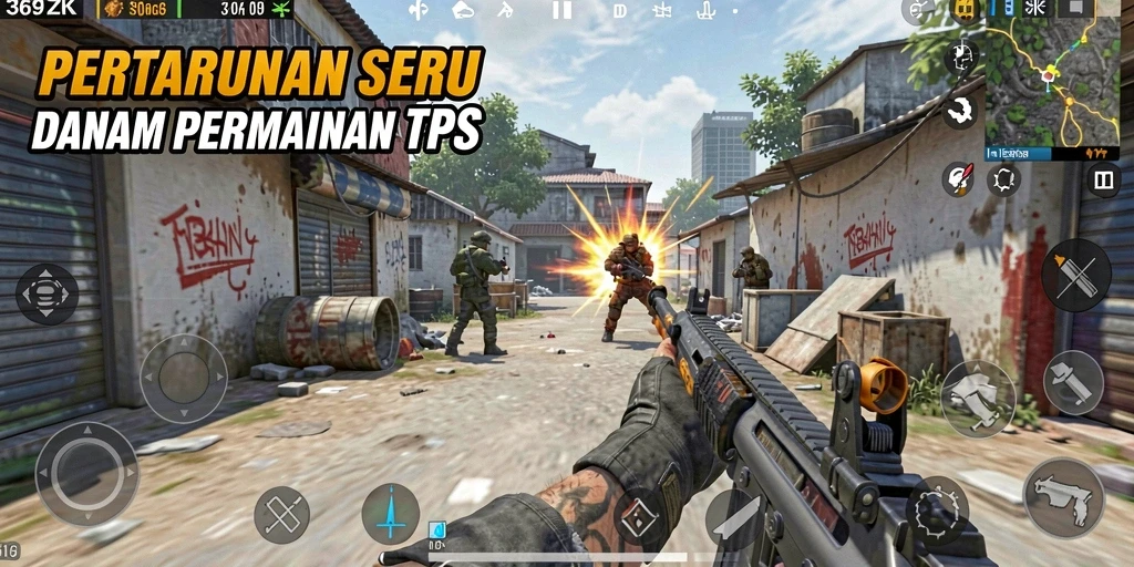 Tangkapan layar dari gameplay seru 369ZK dalam pertempuran TPS.