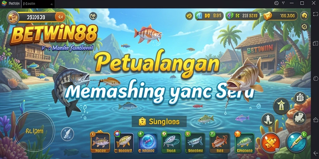 Screenshot utama BETWIN88 menampilkan aksi seru memancing di laut.