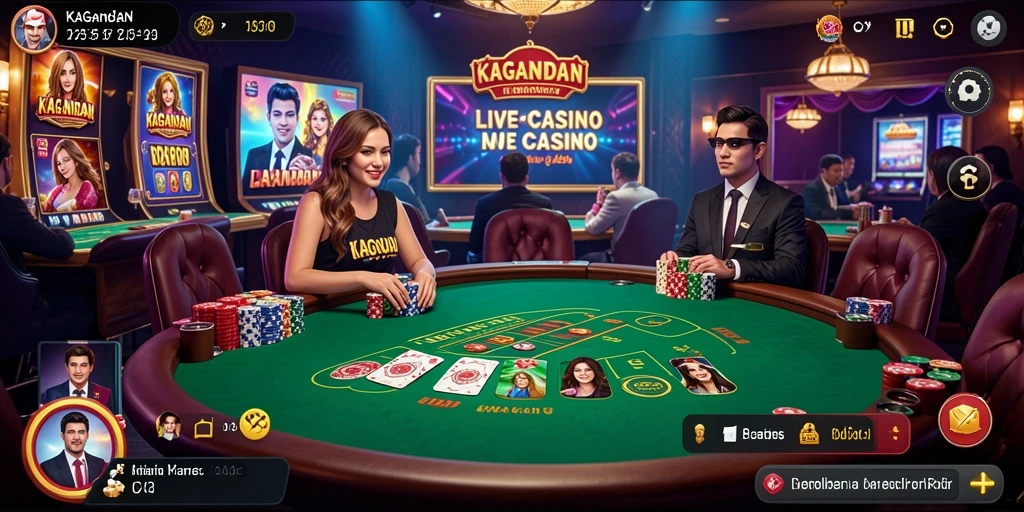 Tampilan gameplay KAGANDAN dengan dealer langsung di kasino.