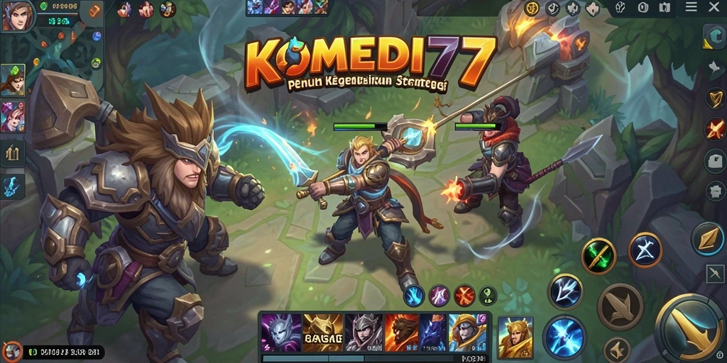 Tampilan gameplay seru dan karakter lucu dalam KOMEDI77.