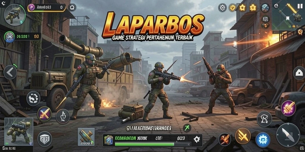 Tampilan gameplay menarik dari LAPARBOS yang menonjolkan strategi dan pertahanan.