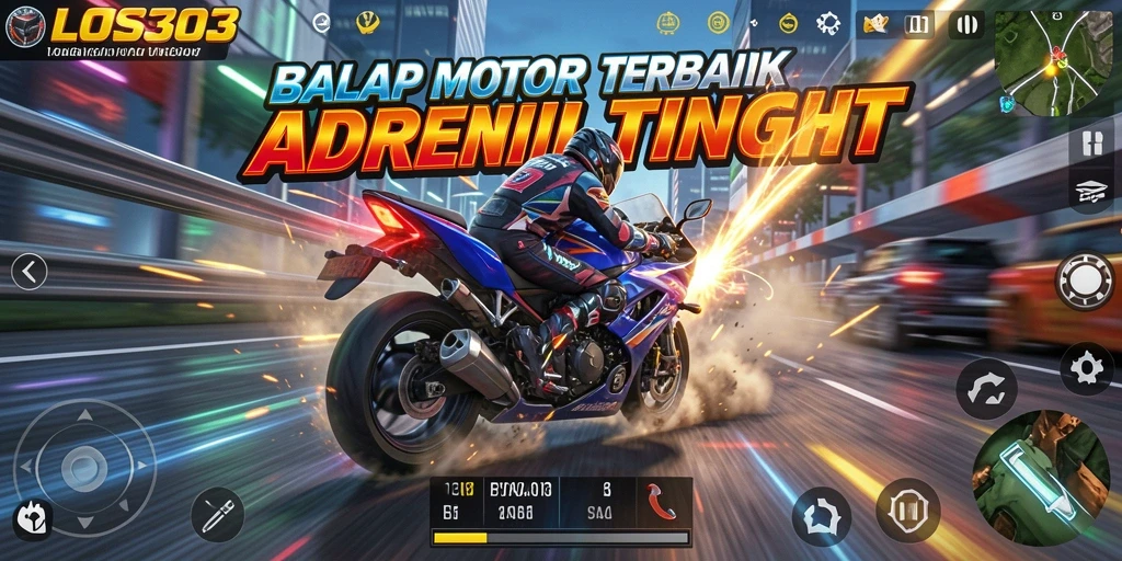 Screenshot menunjukkan aksi balapan motor yang mendebarkan dan intens.