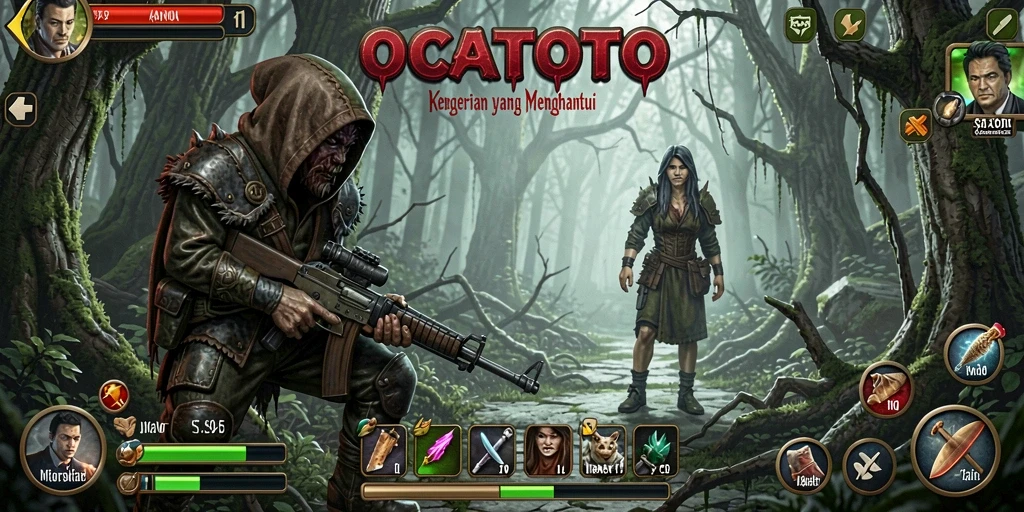 Tampilan gameplay OCATOTO yang menegangkan dan misterius.