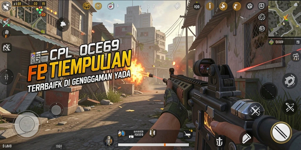 Screenshot OCE69 dengan aksi pertempuran seru di latar belakang.