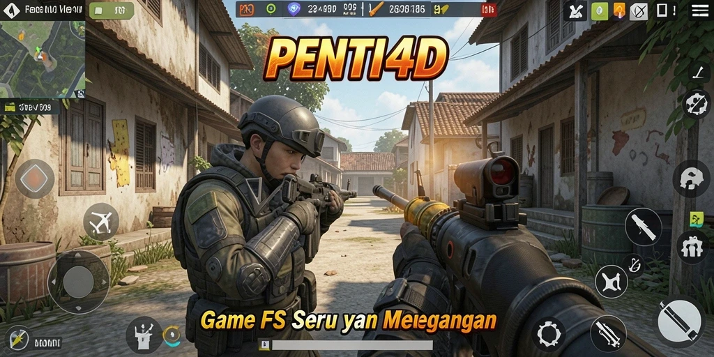 Screenshot PENITI4D menunjukkan aksi tembak-menembak yang intens dan grafis yang mengagumkan.