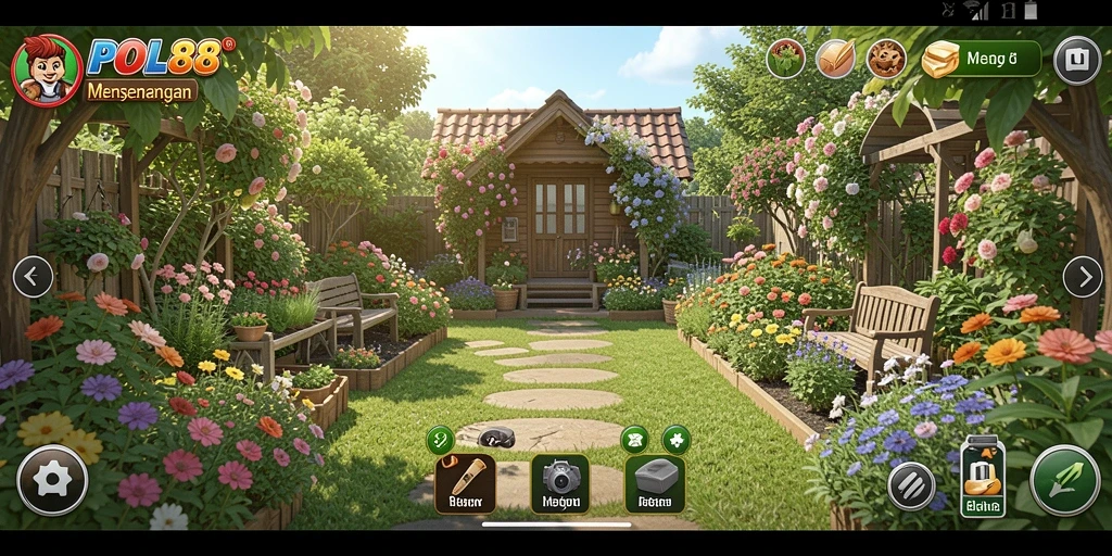 Screenshot gameplay POL88 dengan tampilan kebun yang indah dan interaksi pemain.