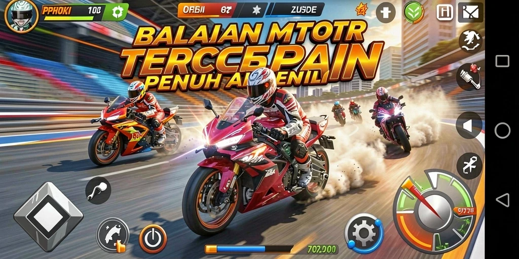 Tampilan gameplay PPHOKI yang menarik dengan aksi balap motor.