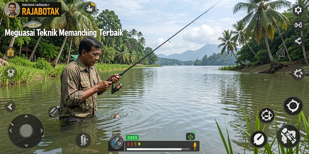 Tampilan menarik gameplay RAJABOTAK saat memancing di lautan.