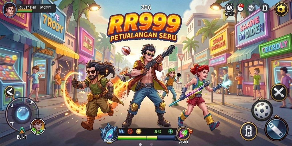 Menampilkan aksi seru dalam permainan Arcade RR999.