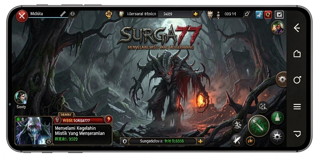 Tampilan gameplay menyeramkan dengan atmosfer yang mencekam di SURGA77.
