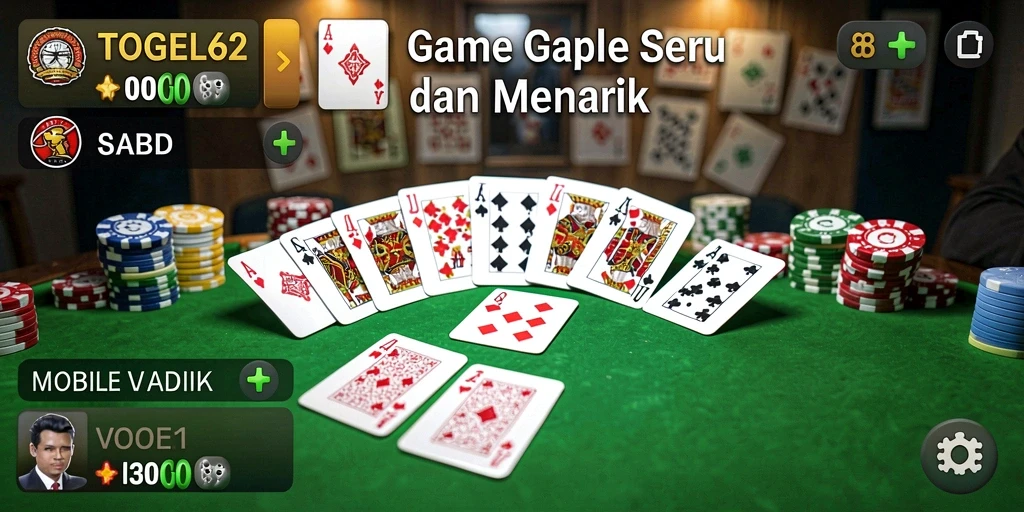 Tampilan gameplay Gaple yang seru dan interaktif di TOGEL62.