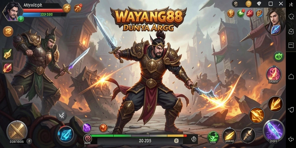 Screenshot utama menampilkan aksi pertarungan epik di WAYANG88.
