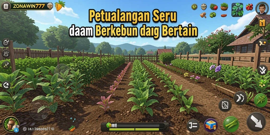 Tangkapan layar gameplay ZONAWIN777 yang menunjukkan aktivitas berkebun.