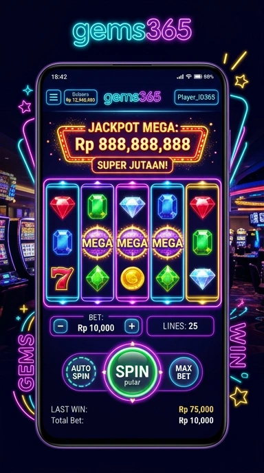 Tangkapan layar aplikasi gems365 dengan antarmuka pengguna yang intuitif.